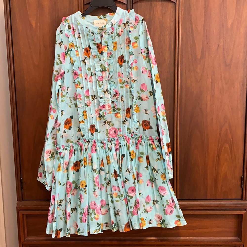 Gucci blue floral girls dress.